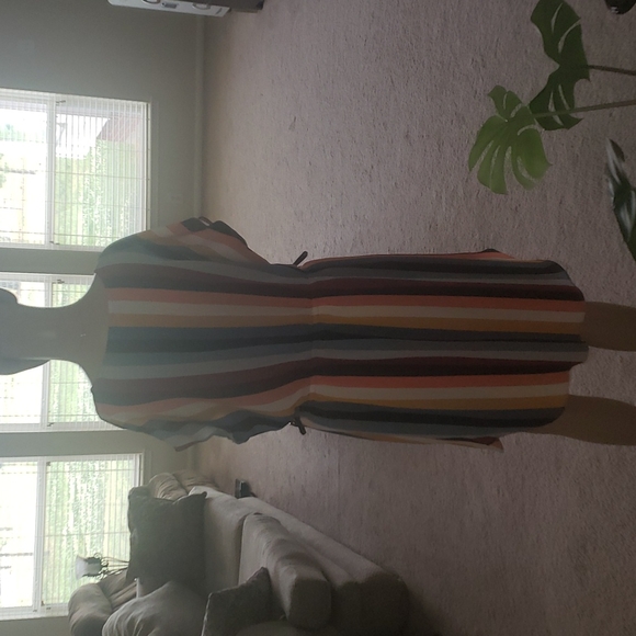 Charming Charlie L deep multicolor stripes vneck shirt dress elastic waist - Picture 3 of 6